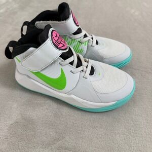 Nike Team Hustle D 9 Kids Basketball Shoes White Green Pink AQ4225-100 Size 12C